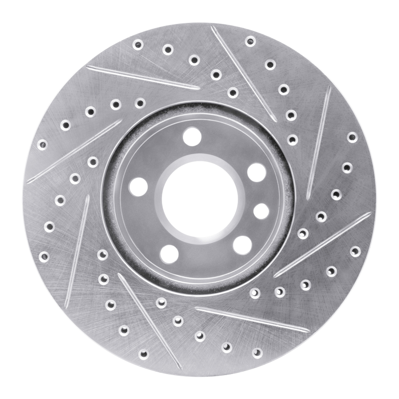 Volkswagen EuroVan Brake Rotor (1) - Front Left - R1 Concepts - Drilled & Slotted - Silver - `01-`03